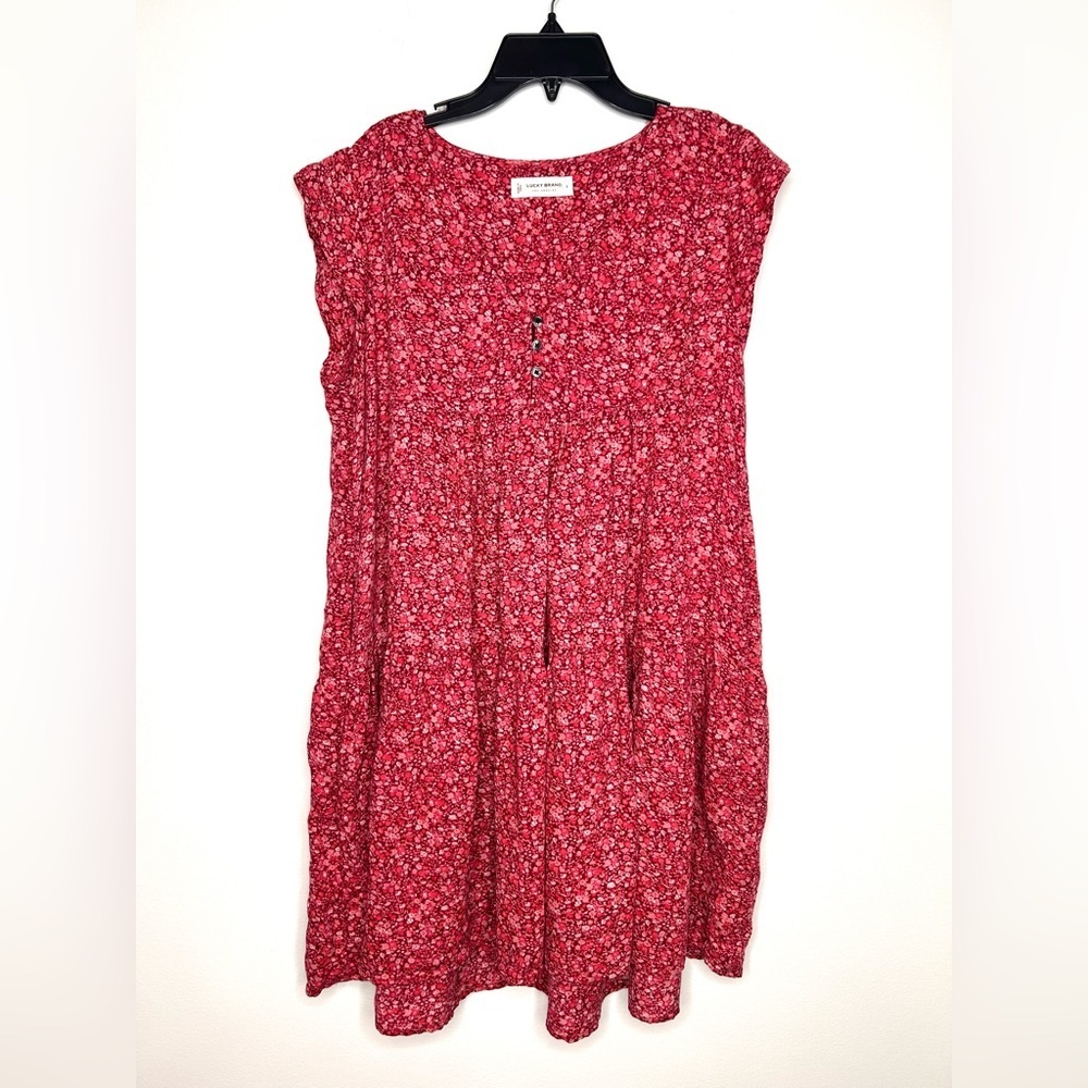 Lucky Brand Floral Peasant Mini Dress Sz S Boho Cowgirl Festival Patriotic Flowy
